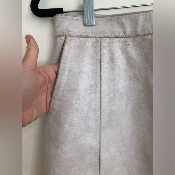 White Cream Genuine Leather Mini Skirt Flared A Line Kenneth Cole Distressed S - Picture 6 of 8